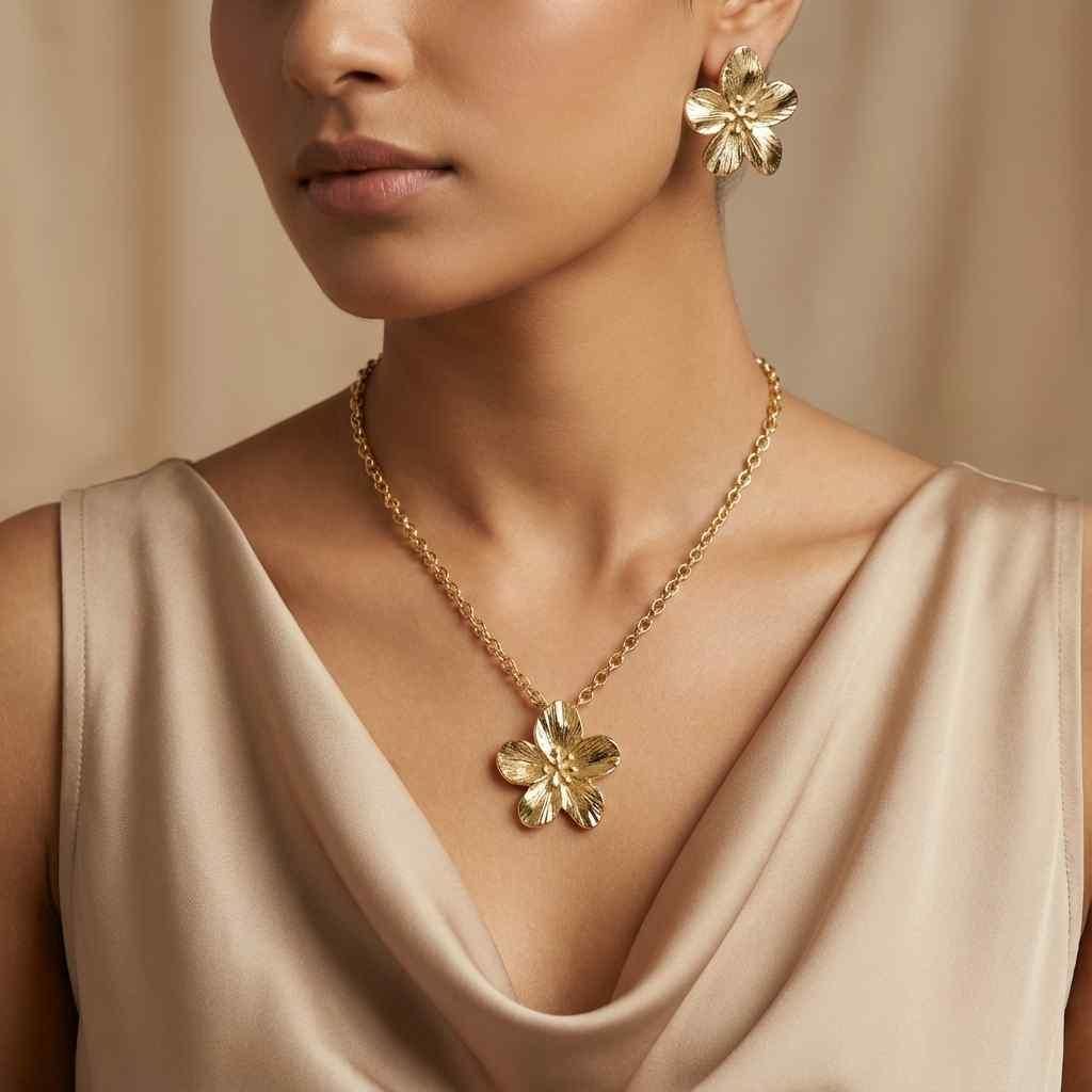 Set of Flower Necklace and Earring