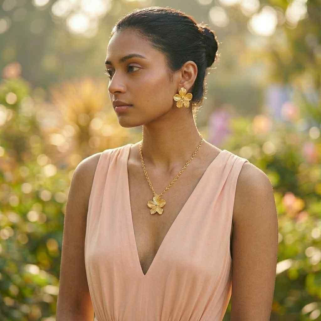 Set of Flower Necklace and Earring